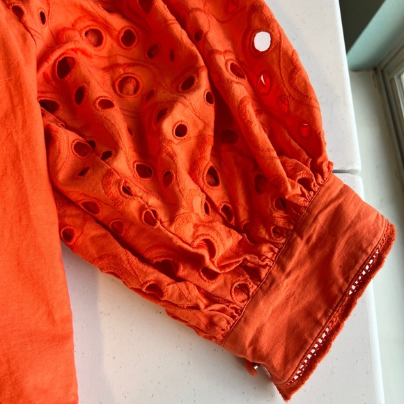 Anthropologie Vibrant Orange Puff Sleeve Eyelet Blouse Top Size XS - Picture 3 of 10